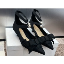 Dior Heel 4cm Adiorable Pumps in Black Fringed Grosgrain with Bow and Pearl 2024