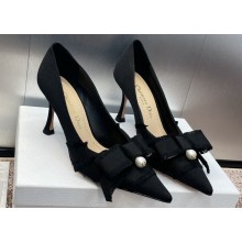 Dior Heel 8cm Adiorable Pumps in Black Fringed Grosgrain with Bow and Pearl 2024