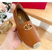 Valentino The Bold Edition Vlogo Grainy Calfskin Espadrilles Brown 2024