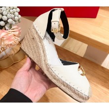 Valentino The Bold Edition Vlogo Grainy Calfskin Wedge Espadrilles White 2024