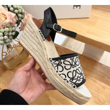 Loewe anagram Canvas Wedge Espadrilles Sandals Black 2024