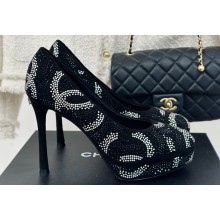 Chanel Heel 10.5cm Platform 2cm Pumps Black/Crystals CC Logo 2024