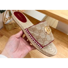 Gucci Women's GG matelassé espadrille sandals 620120 GG canvas Beige/Red 2024