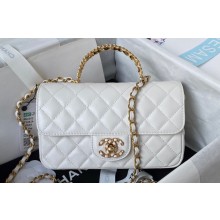 Chanel Lambskin, Strass & Gold-Tone Metal Small Flap Bag with Top Handle AS4362 White 2024