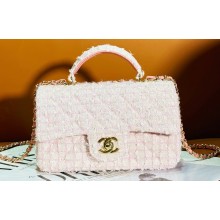 Chanel Sequin Embroidered Tweed & Gold-Tone Metal Mini Classic Handbag With Top Handle AS2431 Pink 2024