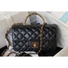 Chanel Lambskin, Strass & Gold-Tone Metal Small Flap Bag with Top Handle AS4362 Black 2024