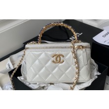 Chanel Shiny Crumpled Lambskin, Imitation Pearls & Gold-Tone Metal Clutch with Chain Bag AP3804 White 2024