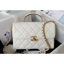 Chanel Grained Calfskin & Gold-Tone Metal Small Flap Bag with Top Handle AS4008 White 2024