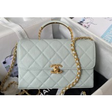 Chanel Grained Calfskin & Gold-Tone Metal Small Flap Bag with Top Handle AS4008 Light Green 2024