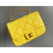 Chanel Lambskin, Resin & Gold-Tone Metal Small Flap Bag with Top Handle AS4848 Yellow 2024