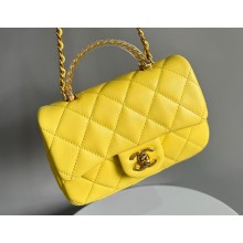 Chanel Lambskin, Resin & Gold-Tone Metal Mini Flap Bag with Top Handle AS4847 Yellow 2024