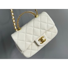 Chanel Lambskin, Resin & Gold-Tone Metal Mini Flap Bag with Top Handle AS4847 White 2024