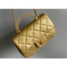 Chanel Lambskin, Resin & Gold-Tone Metal Mini Flap Bag with Top Handle AS4847 Gold 2024