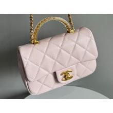 Chanel Lambskin, Resin & Gold-Tone Metal Mini Flap Bag with Top Handle AS4847 Light Pink 2024