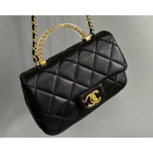Chanel Lambskin, Resin & Gold-Tone Metal Mini Flap Bag with Top Handle AS4847 Black 2024