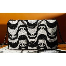 Chanel Sequins Medium Classic Flap Bag Black & White 2024