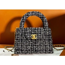 Chanel Cotton Tweed & Gold-Tone Metal Mini Shopping Bag AS4416 Black 2024