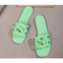 Gucci Women's Interlocking G slide sandals 780307 in Rubber Green 2024