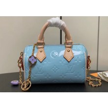 Louis Vuitton Monogram Vernis leather Nano Speedy Bag New LV Remix M83000 Sky Blue 2024