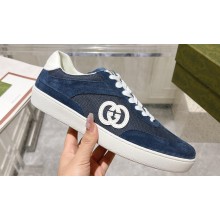 Gucci Suede and Mesh Women/Men Sneakers Blue with Interlocking G 2024