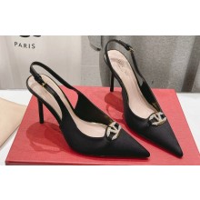 Valentino The Bold Edition Vlogo Satin Slingback Pumps 90mm Black 2024