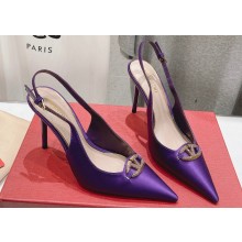 Valentino The Bold Edition Vlogo Satin Slingback Pumps 90mm Purple 2024