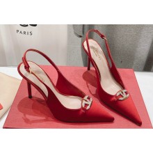 Valentino The Bold Edition Vlogo Satin Slingback Pumps 90mm Red 2024