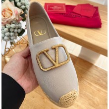Valentino Gold Vlogo Grainy Calfskin Espadrilles Gray