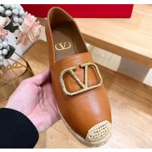 Valentino Gold Vlogo Grainy Calfskin Espadrilles Brown