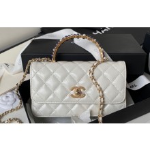 Chanel Shiny Crumpled Lambskin, Imitation Pearls & Gold-Tone Metal Clutch with Chain Bag AP3803 White 2024