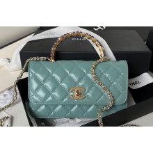 Chanel Shiny Crumpled Lambskin, Imitation Pearls & Gold-Tone Metal Clutch with Chain Bag AP3803 Green 2024