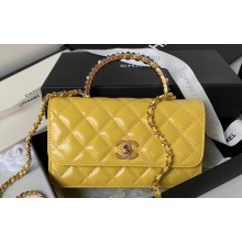 Chanel Shiny Crumpled Lambskin, Imitation Pearls & Gold-Tone Metal Clutch with Chain Bag AP3803 Yellow 2024
