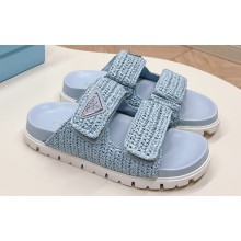 Prada Crochet Double Band Slide sandals Blue 2024