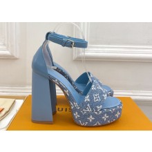 Louis Vuitton Heel 12cm Platform 3.5 Sandals Monogram Denim Light Blue 2024