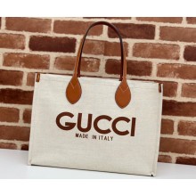 Gucci Medium tote bag with Gucci print 772176 in Beige/Brown cotton linen canvas 2024