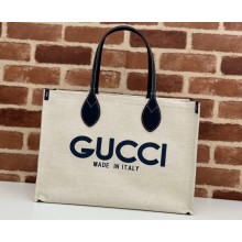 Gucci Medium tote bag with Gucci print 772176 in Beige/Blue cotton linen canvas 2024