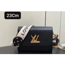 Louis Vuitton Epi leather Twist MM Bag M24765 Black with textile handle and Monogram Flowers 2024