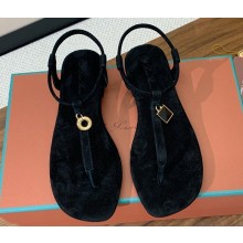 Loro Piana Leather Mindil Sandals Black 2024