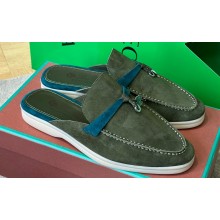 Loro Piana Babouche Charms Walk Suede Women/Men slipper Loafers Dark Green 2024