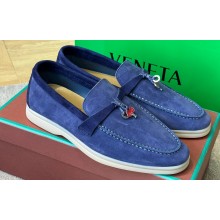 Loro Piana Summer Charms Walk Suede Women/Men Loafers Blue 2024