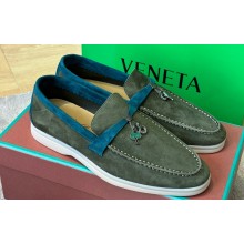 Loro Piana Summer Charms Walk Suede Women/Men Loafers Dark Green 2024