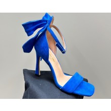 Dior Heel 10cm Mlle Dior Heeled Sandals in Suede Blue with Bow 2024