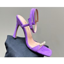 Dior Heel 10cm Diorly Heeled Sandals in Purple Suede Calfskin and White Resin Pearls 2024