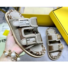 Fendi Feel Women/Men slides Canvas Fabric Beige 2024