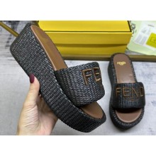 Fendi Sunshine flatform slides raffia Black 2024