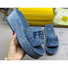 Fendi Sunshine flatform slides Denim Dark Blue 2024