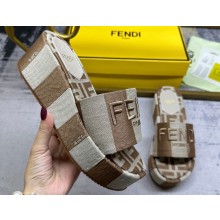 Fendi Sunshine flatform slides Canvas Fabric Beige 2024