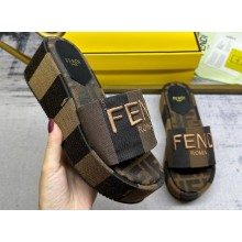 Fendi Sunshine flatform slides Canvas Fabric Brown 2024