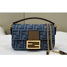 Fendi Baguette Mini Bag Light blue FF denim fabric 2024