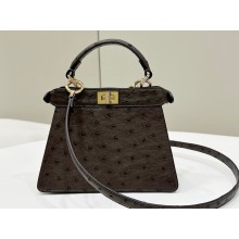 Fendi Peekaboo ISeeU Petite Bag in ostrich leather Coffee 2024